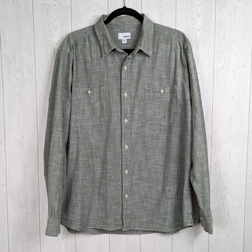 Sonoma Men's Size XXL Button Down Shirt Long Sleeve, Grey